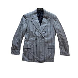 Vintage Women's Wool Marshall Field's Gray and Navy Pinstripe Blazer Large